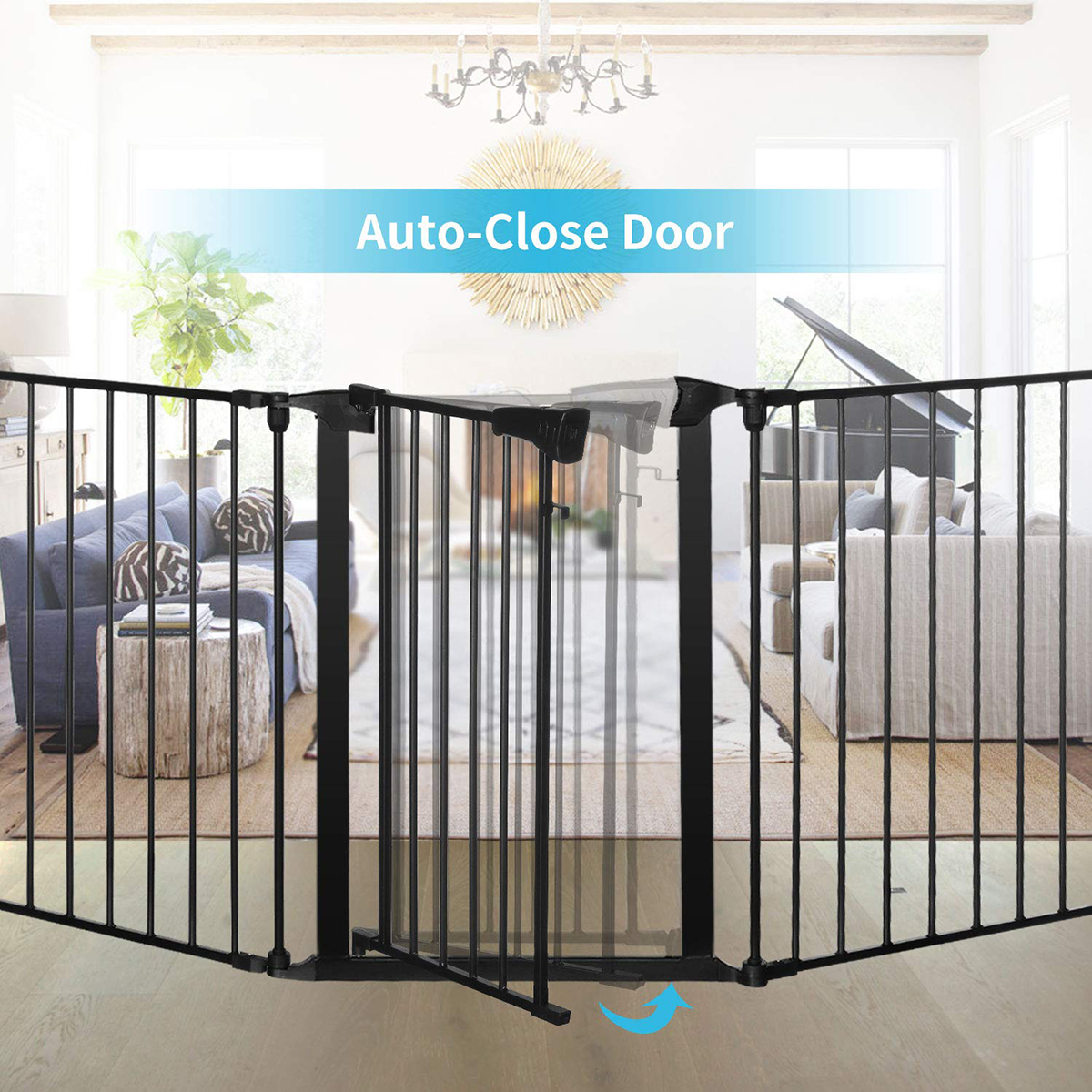 KINGSOWhiteBlackAdjustableAutoCloseMetalBabyGatewithSwingDoorForDoorwayStairs-1720075-6