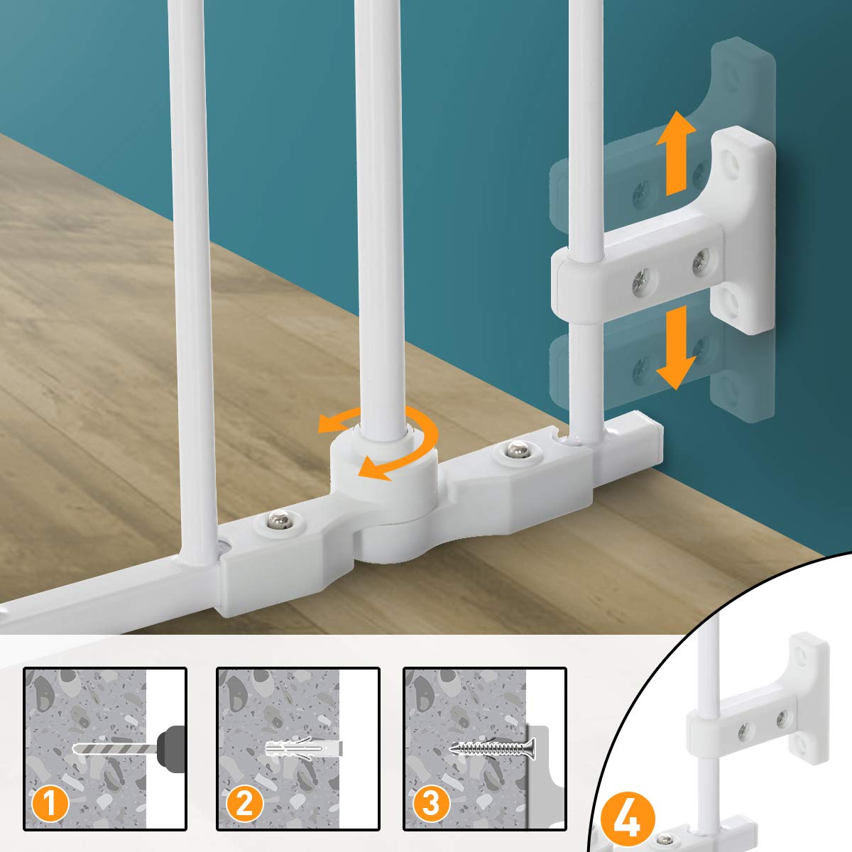 KINGSOWhiteBlackAdjustableAutoCloseMetalBabyGatewithSwingDoorForDoorwayStairs-1720075-9