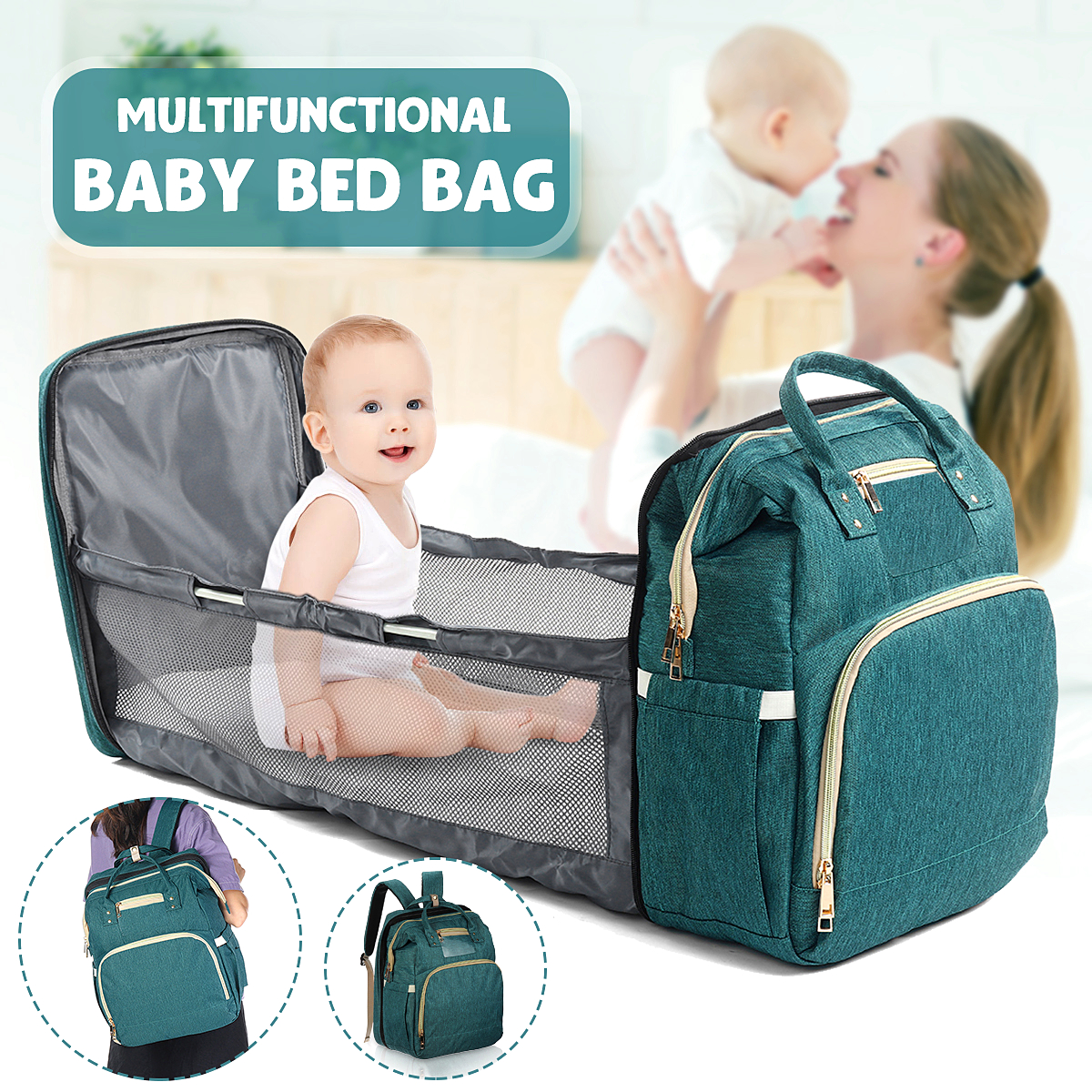 MultifunctionalFoldingDiaperBagWaterproofBabySleepInfantBedChangingStationOutdoorTravelNappyBag-1810331-1