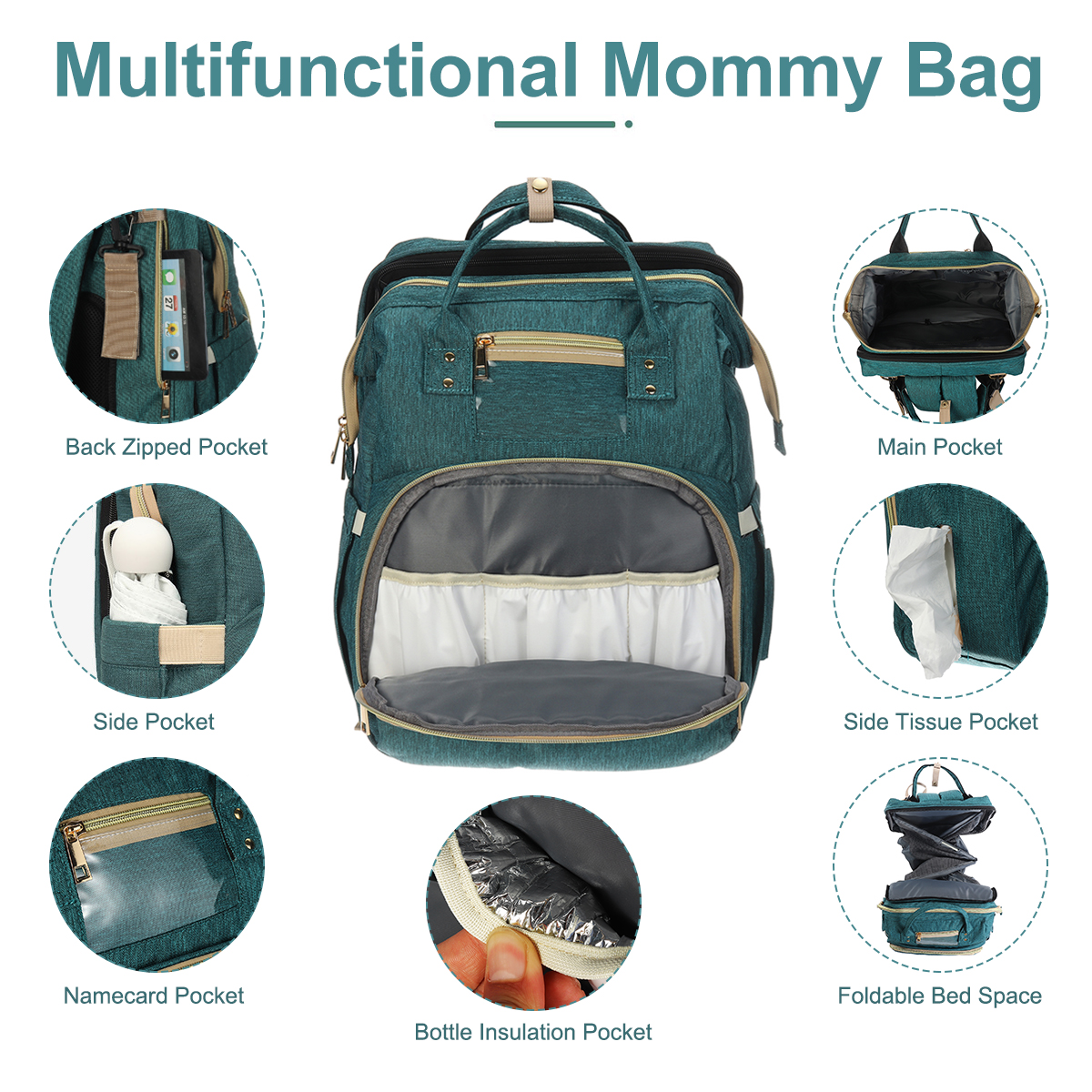 MultifunctionalFoldingDiaperBagWaterproofBabySleepInfantBedChangingStationOutdoorTravelNappyBag-1810331-2