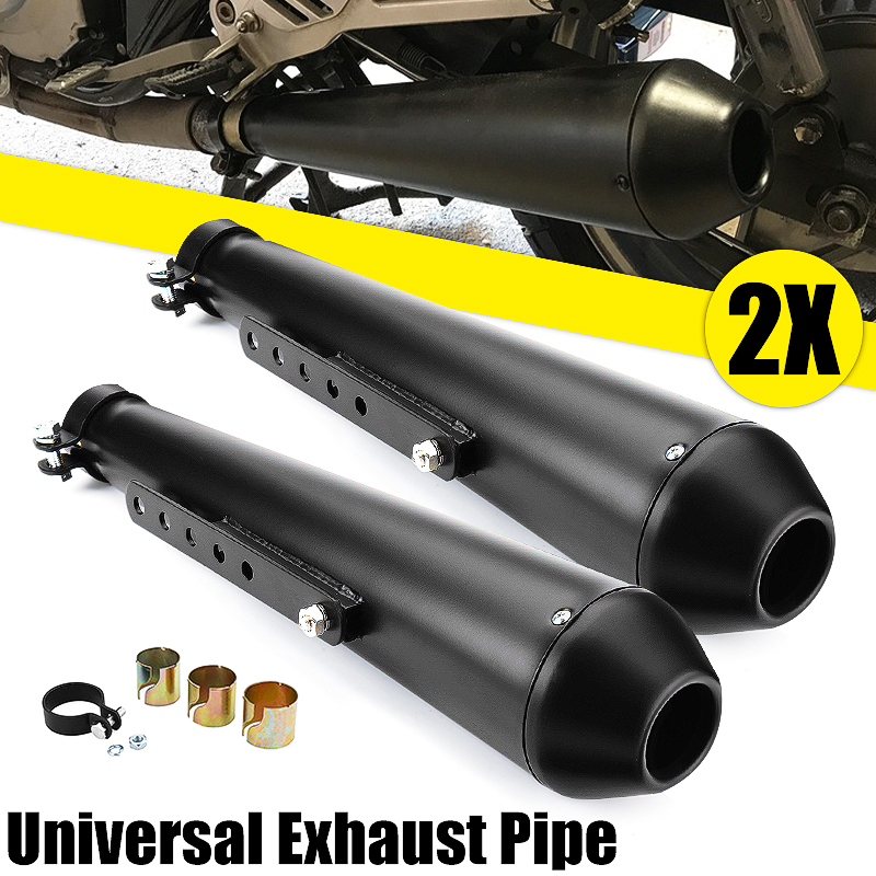 2XMotorcycleCafeRacerRearExhaustPipewithSlidingBrackeBlackUniversal-1712926-1