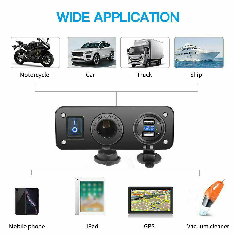 3in1DualUSBChargerLEDVoltmeter12V24VPowerSocketOn-OffSwitchPanelBlackMarineDualUSBChargerBoatMarineM-1694519-3