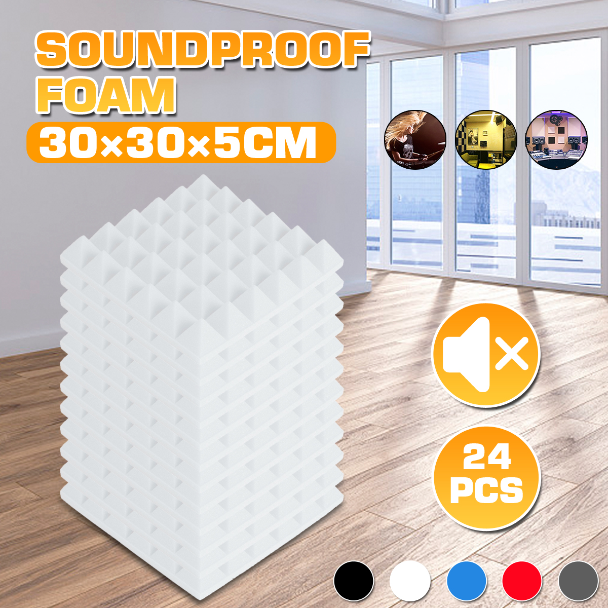 24PCS300x300x50mmSoundproofingFoamStudioAcousticFoamSoundproofAbsorptionTreatmentPanelTilePolyuretha-1621205-1