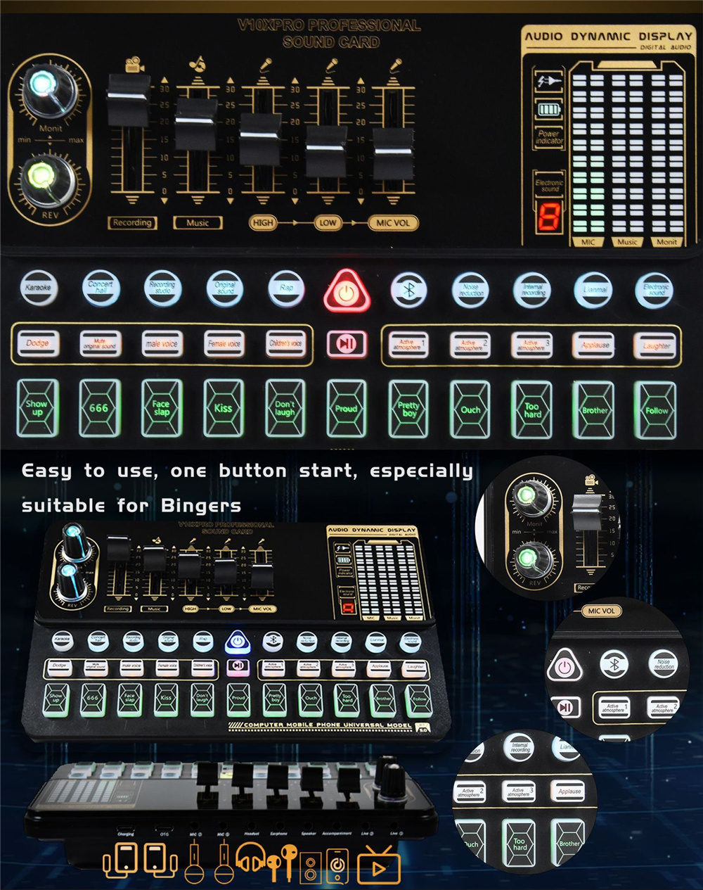 BM800CondenserMicrophoneKitProAudioStudioSoundRecordingMicrophonewithV10XPROMuti-functionalBluetooth-1980710-7