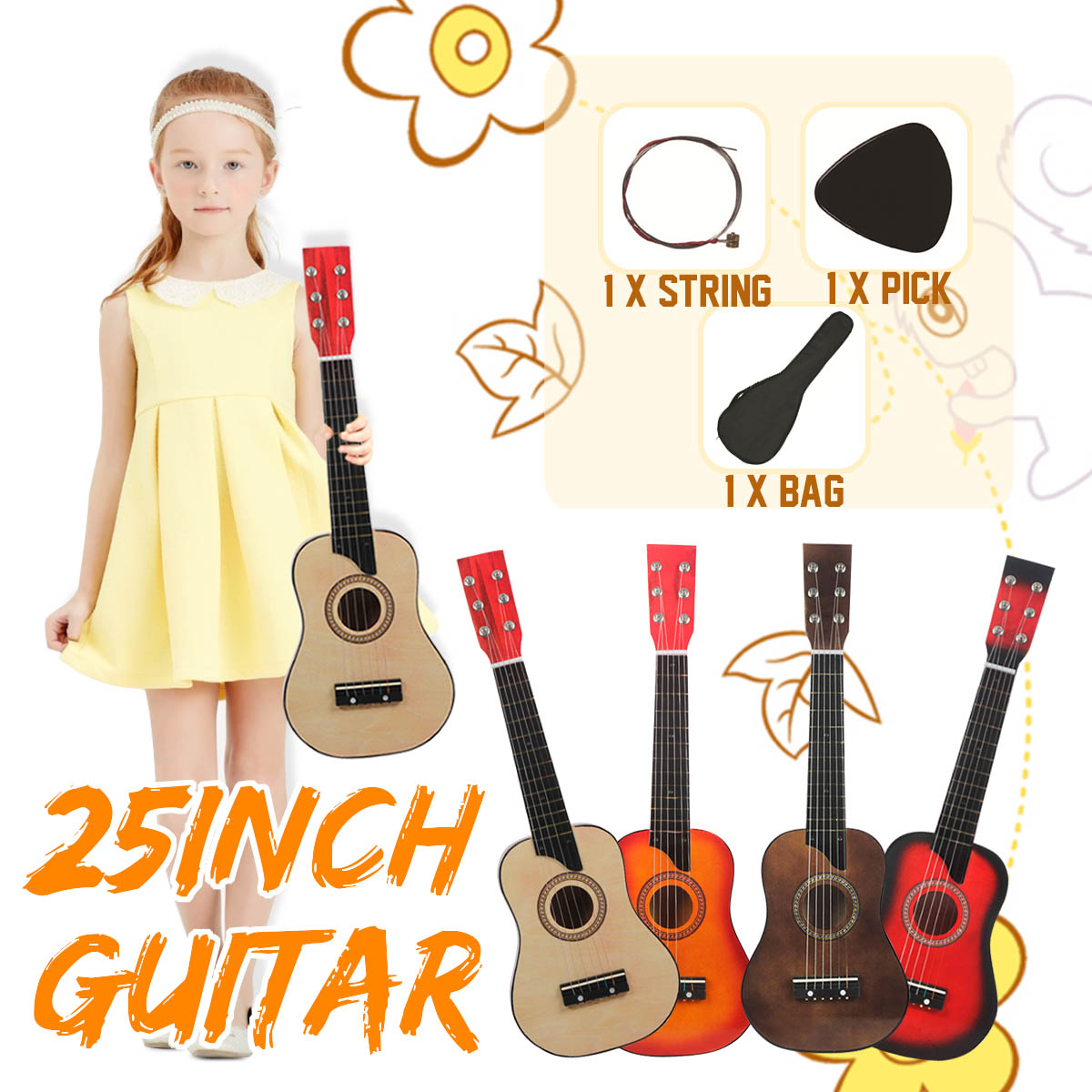 IRIN25InchBasswoodGuitarwithStringPickBagforChildrenMusicLovers-1548971-2