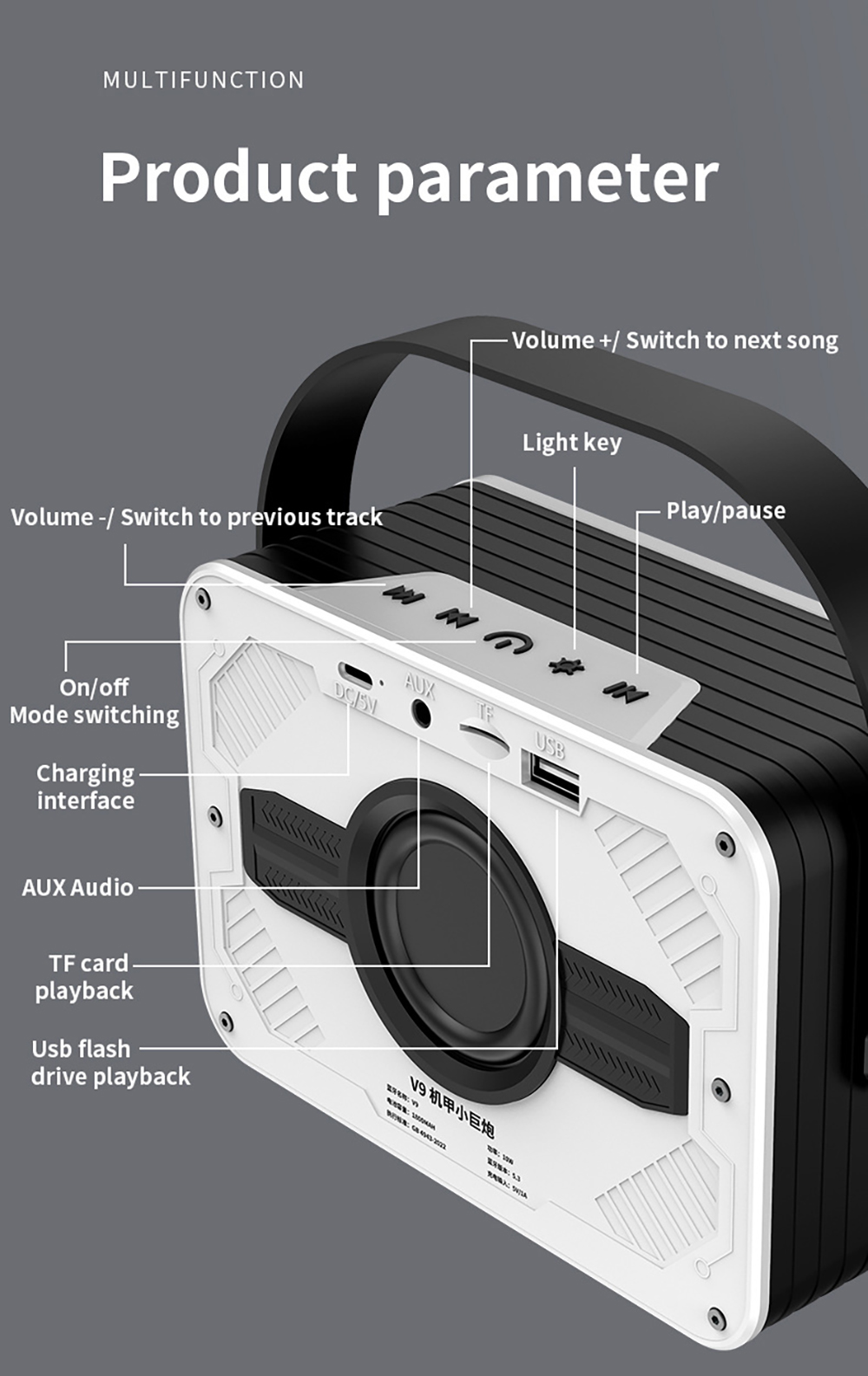 PortableBluetoothSpeakerHomeWirelessKaraokeSpeakerOutdoor360StereoSubwooferWithLEDFlashingTeethMetal-2009736-14