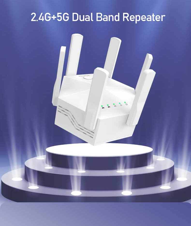 1200MbpsWifiRepeaterWirelessExtenderSignalBooster24G5GDual-bandLongRangeNetworkAmplifierwith6Antenna-2013097-1