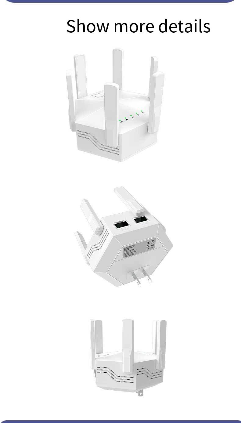 1200MbpsWifiRepeaterWirelessExtenderSignalBooster24G5GDual-bandLongRangeNetworkAmplifierwith6Antenna-2013097-7