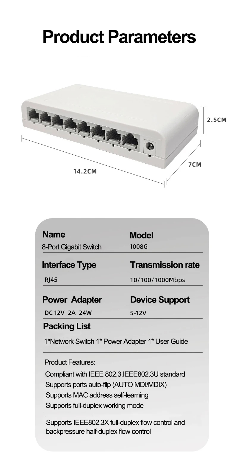 8PortGigabitDataSwitchNetworkHubDesktopEthernetSplitterPlugandPlayShieldedPortsFanlessQuietMiniPorta-2015189-6