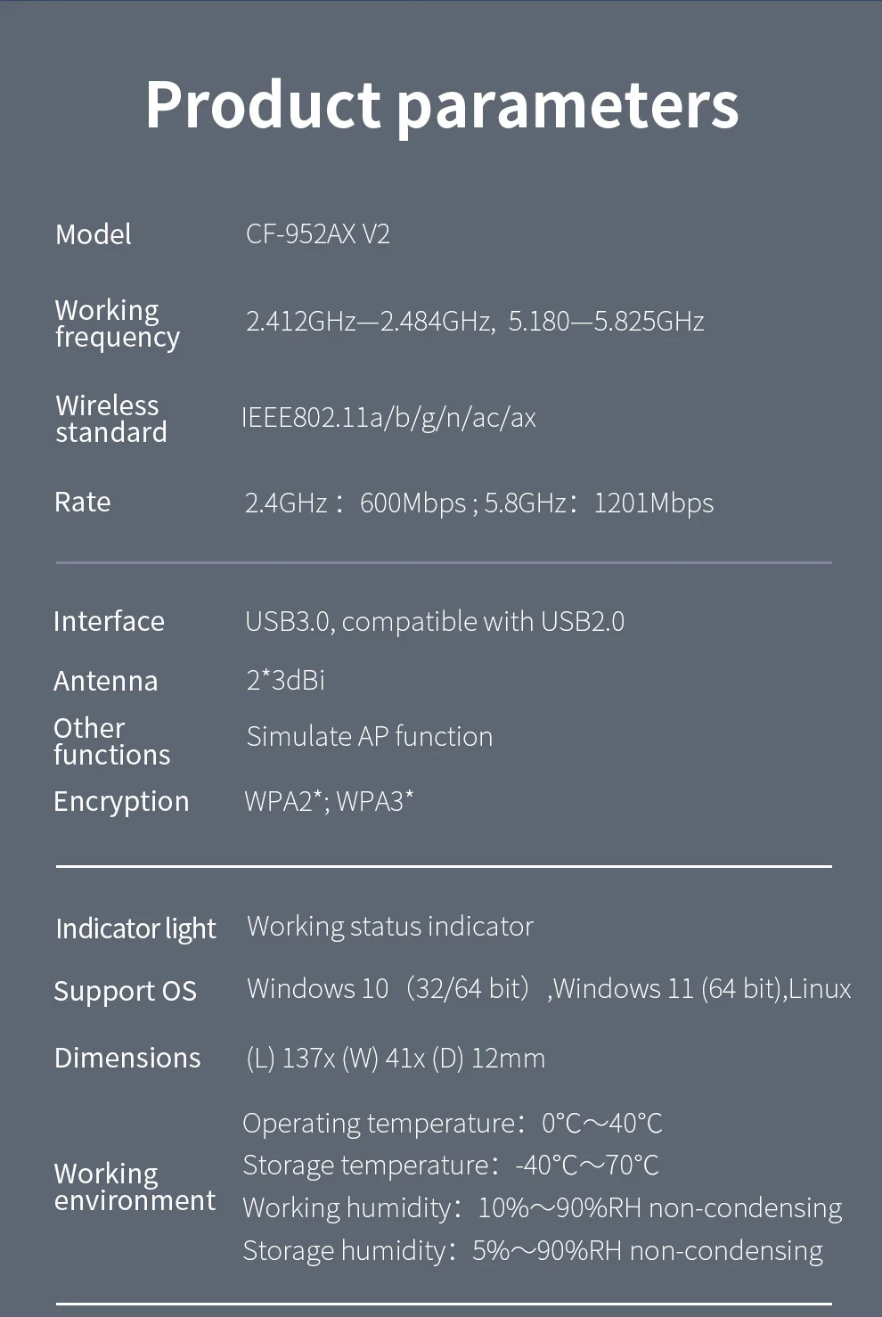 COMFASTAX1800WirelessNetworkCardWiFi6USBAdapterDualBand24G5GHzUSB30WiFi6DongleforWindows1011-2015146-14