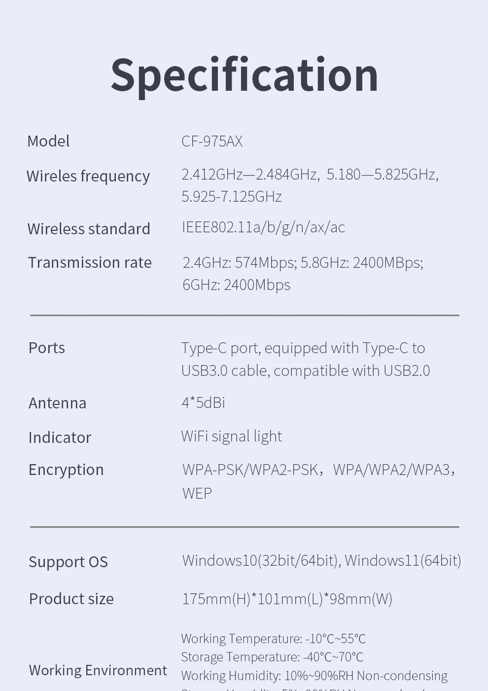 COMFASTCF-975AXUSB5374MWiFi6NetworkCardwith45dBiAntennasType-CtoUSB30Wi-fiDongle80211ax5Ghz6Ghz160mW-2008463-17