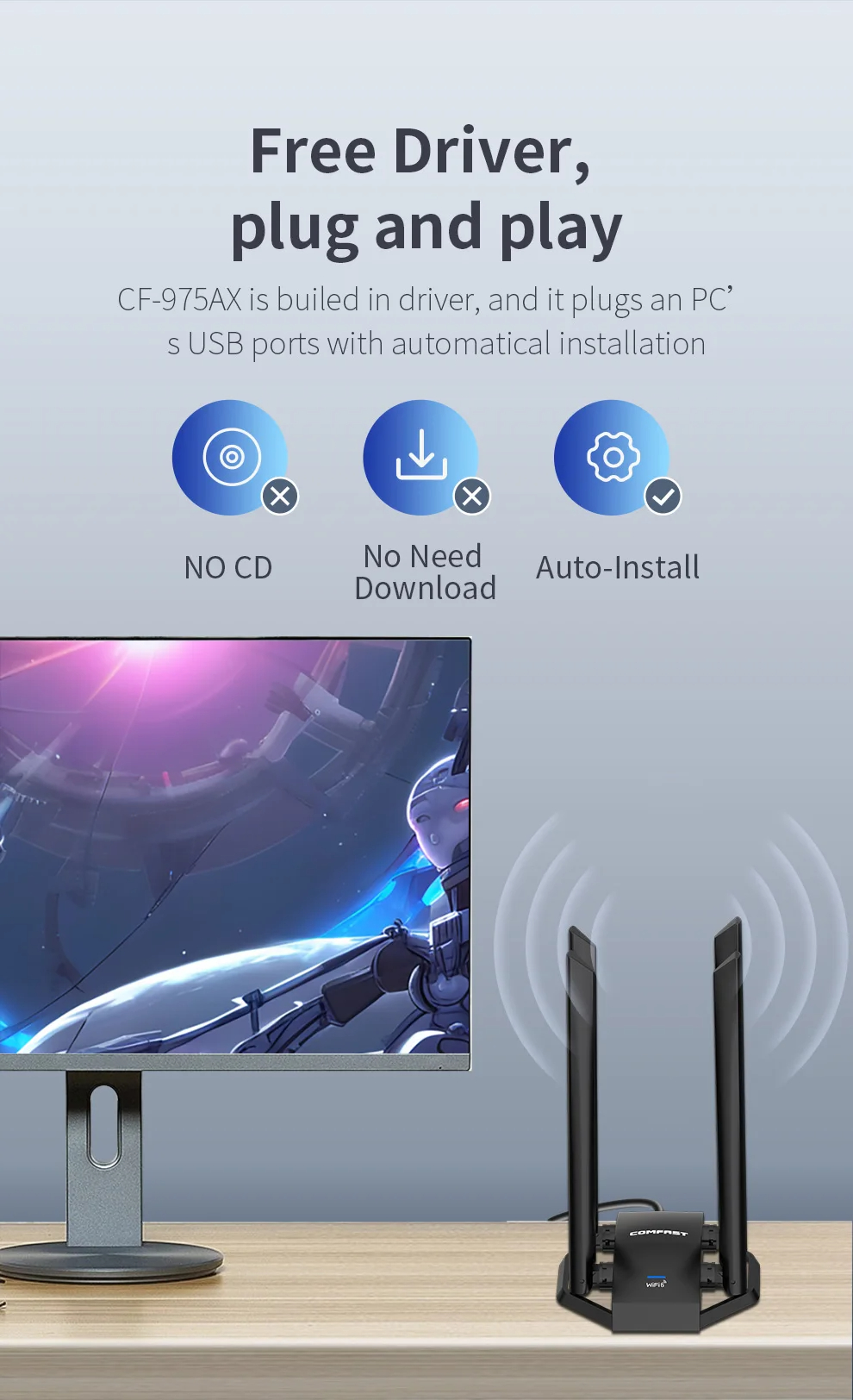 COMFASTCF-975AXUSB5374MWiFi6NetworkCardwith45dBiAntennasType-CtoUSB30Wi-fiDongle80211ax5Ghz6Ghz160mW-2008463-9