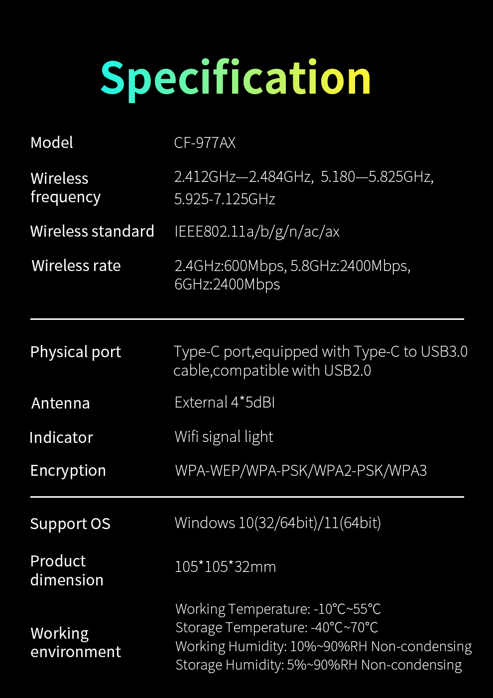 COMFASTCF-977AXAX5400WiFi6USBWirelessNetworkCard5374MbpsGigabitWiFiAdapterFree-driverTri-bandWi-FiRe-1998989-16