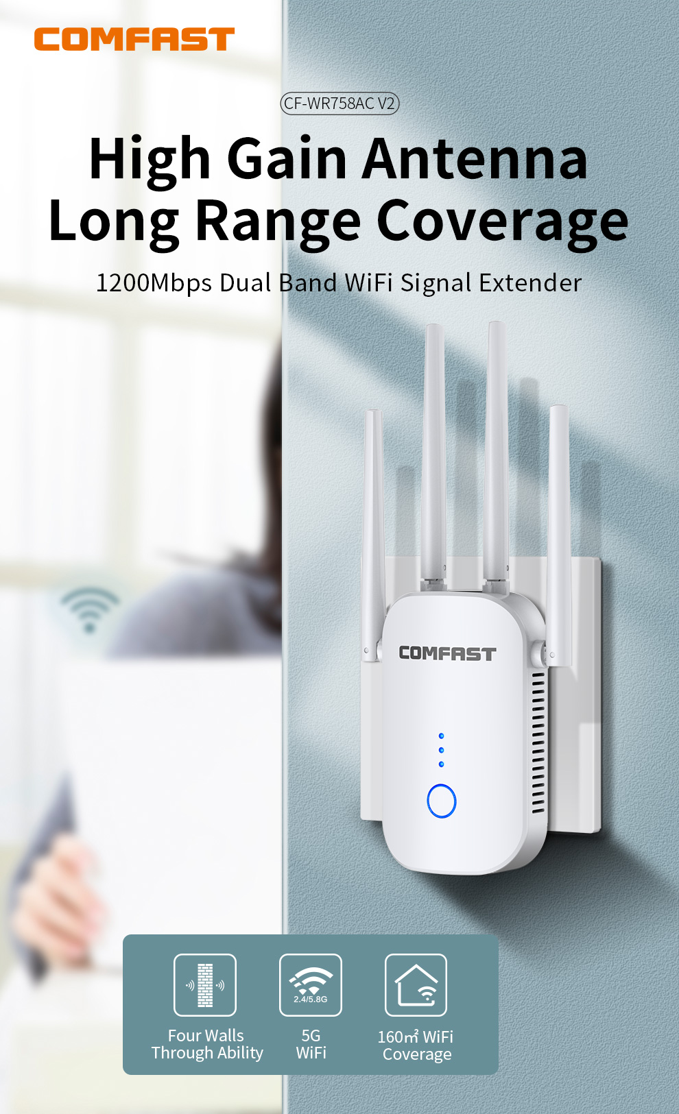 COMFASTCF-WR758AC24G5GWirelessWiFiRangeExtender1200MbpsDualBandRepeaterWiFiBoosterwith4EthernetAnten-1995562-1