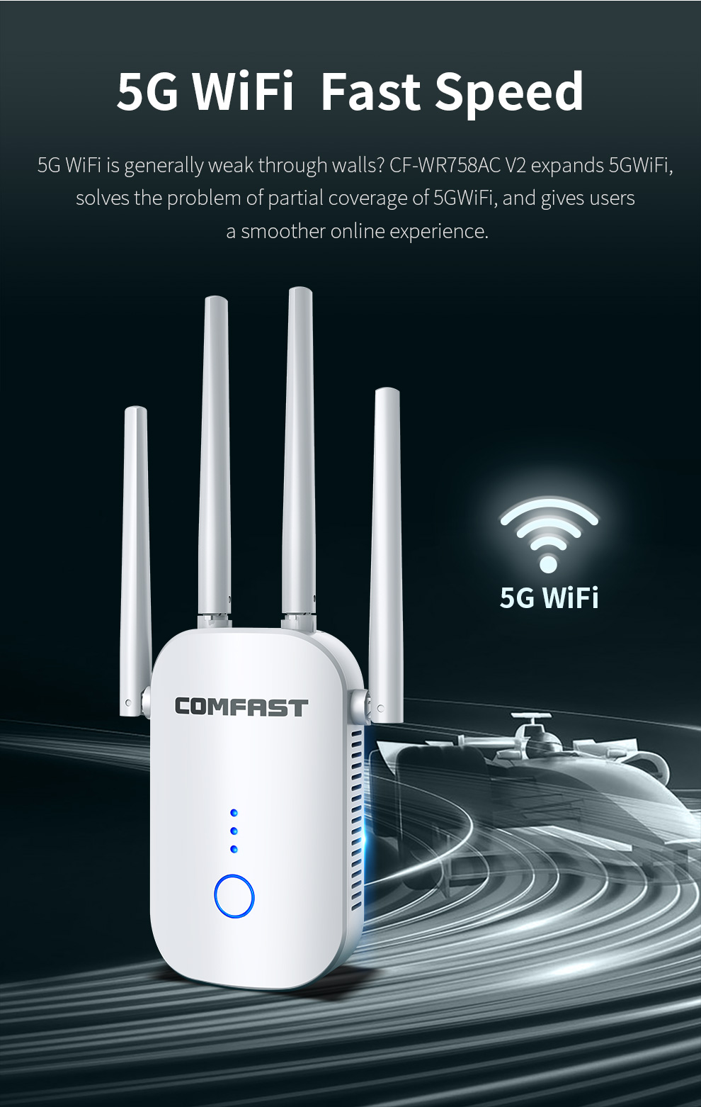 COMFASTCF-WR758AC24G5GWirelessWiFiRangeExtender1200MbpsDualBandRepeaterWiFiBoosterwith4EthernetAnten-1995562-5