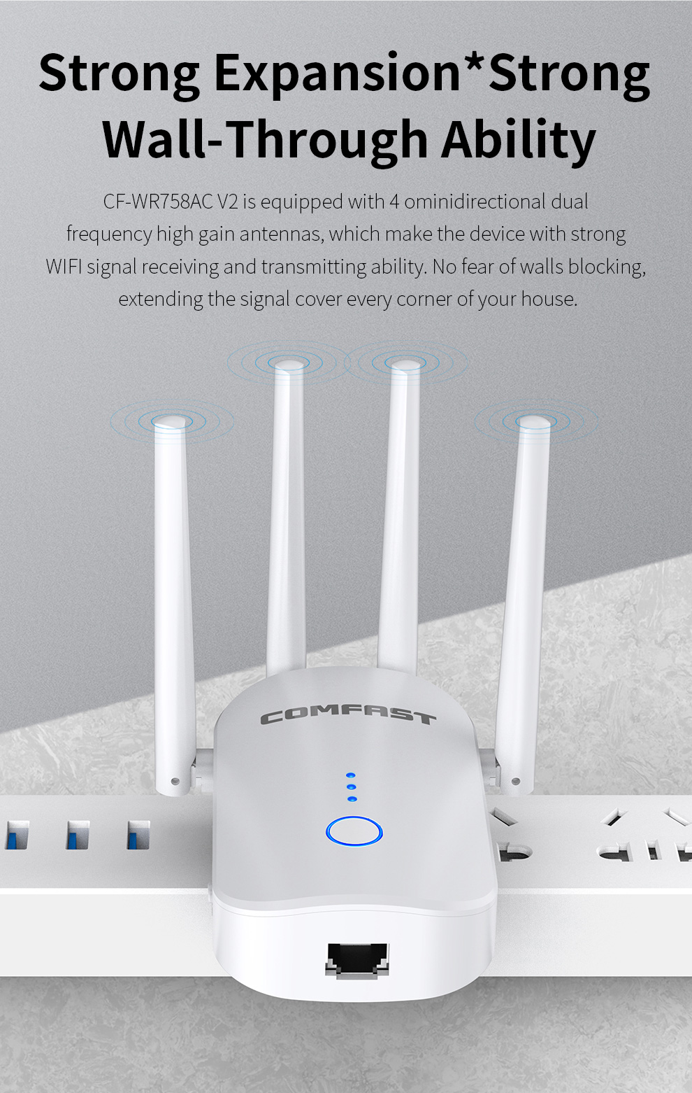 COMFASTCF-WR758AC24G5GWirelessWiFiRangeExtender1200MbpsDualBandRepeaterWiFiBoosterwith4EthernetAnten-1995562-7