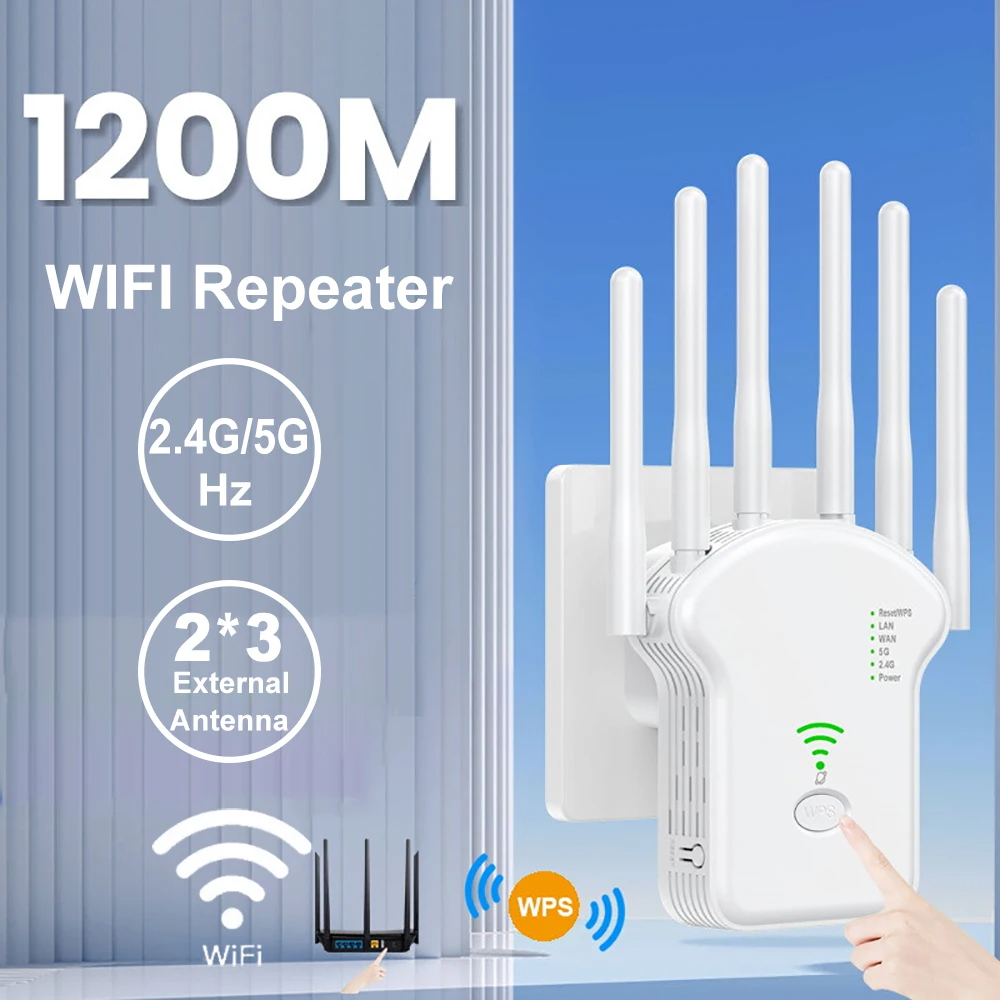 U131200MbpsWiFiRepeaterWirelessWiFiSignalRepeaterExtenderHighGain6AntennaDual-Band24G5GNetworkAmplif-2013120-1