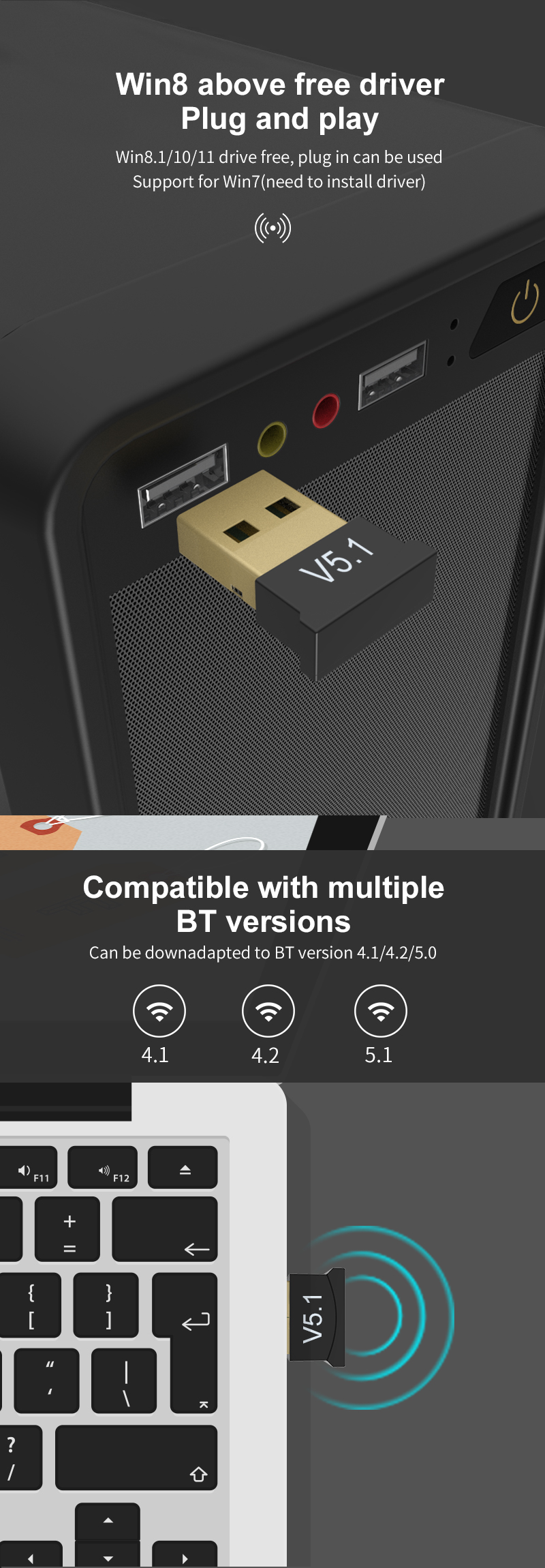 USBbluetooth51AdapterDongleAudioTransmitterReceiverDongleWirelessUSBAdapterforComputerPCLaptop-2003494-9