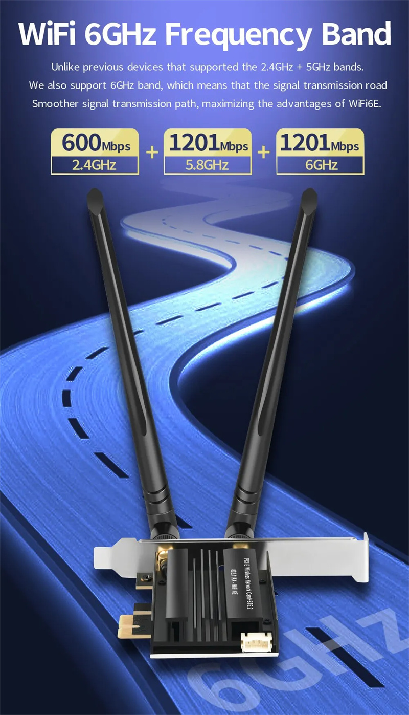 WiFi6eAX3000Wi-FiAdapterTriBand24G5G6GDesktopPCIEWirelessNetworkCardSupport52bluetoothforPCWin1011-2001629-6