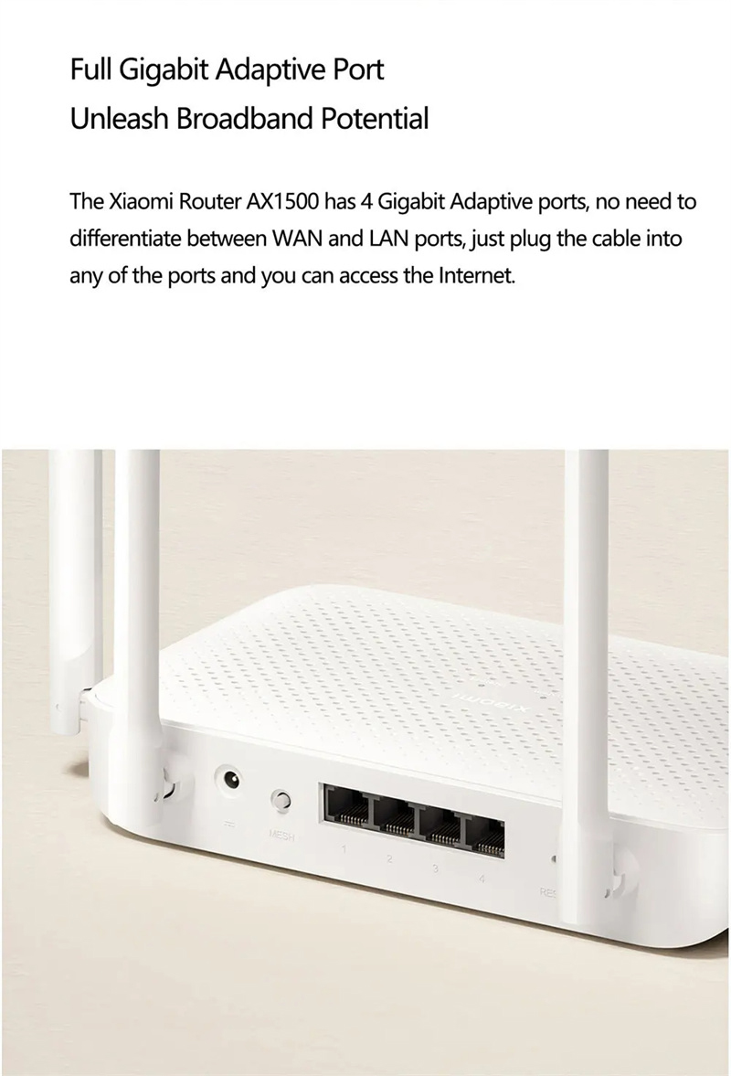 XiaomiAX1500WiFi6Router5GHzAdaptiveGigabitEthernetPortSupportIPTVMeshNetwork1501MbpsWorkforMihomeApp-2010370-5