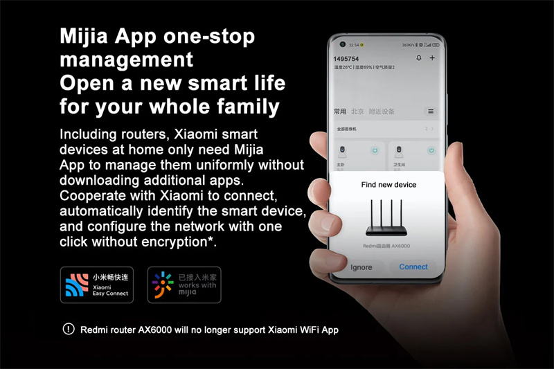 XiaomiRedmiAX6000WiFi6RouterMeshNetworkingQuad-CoreHigh-PerformanceCPU24G5G512MBOFDMAMU-MIMOMiHome-2006720-16