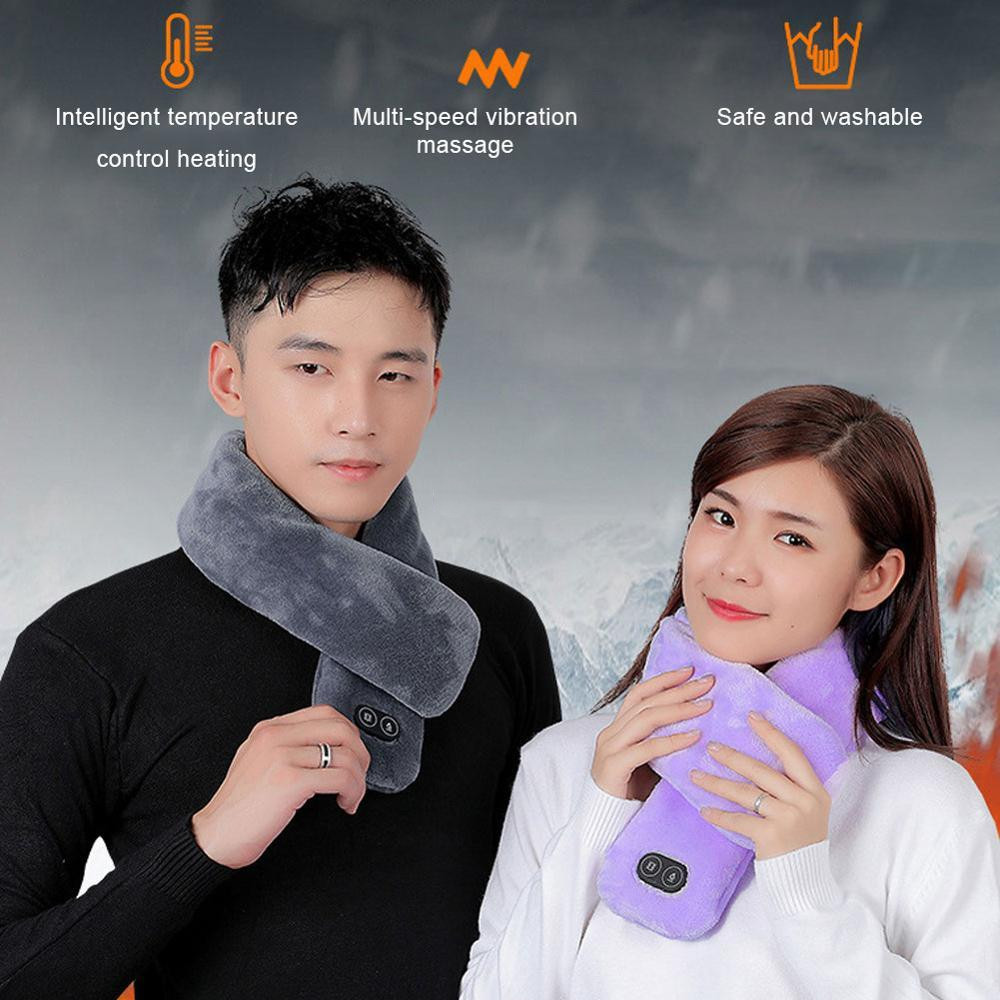 2023MassageHeatedScarfUSBChargingSmartHeatingVibrationWaterproofThickWarmSolidColorScarfPlushCollarS-1996749-1