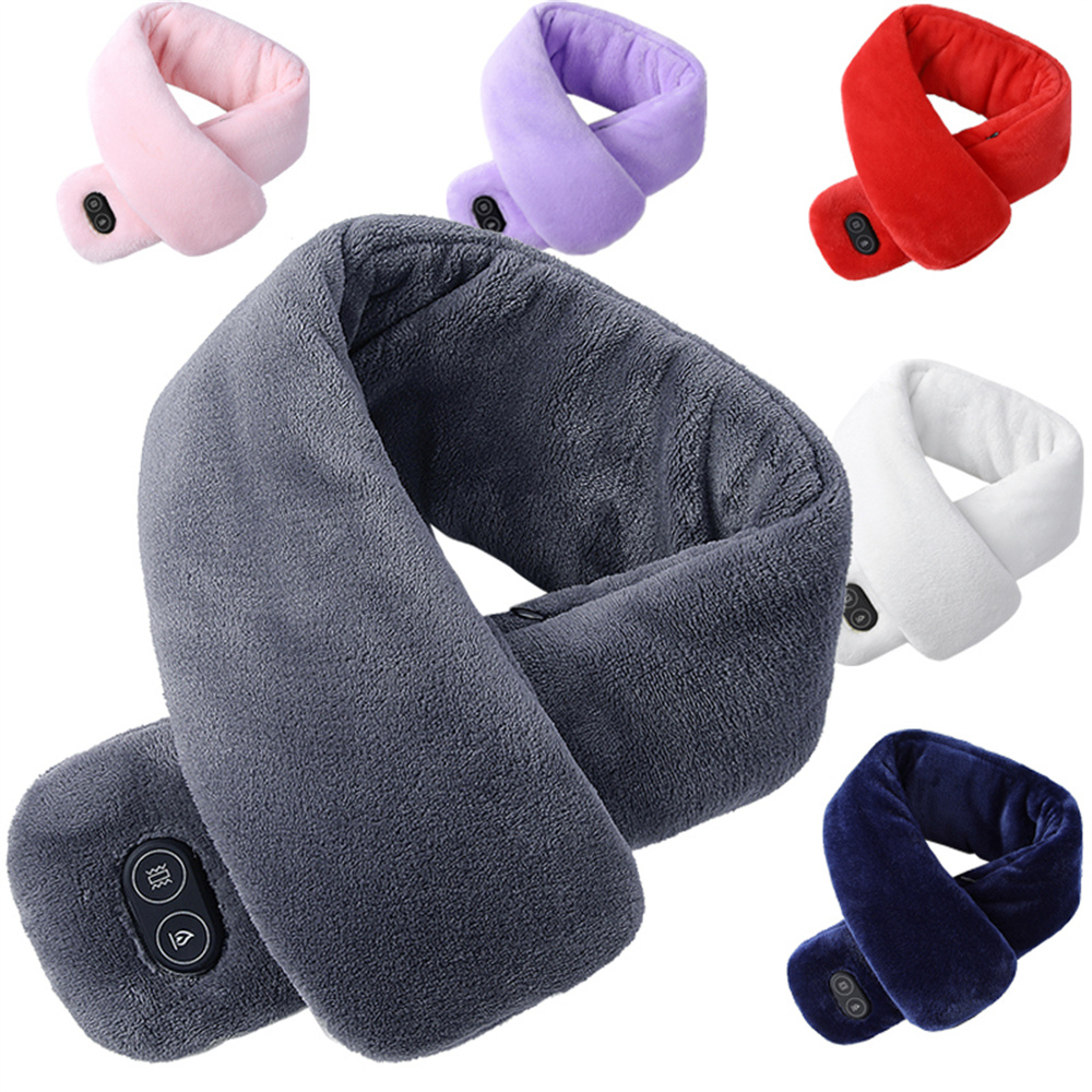 2023MassageHeatedScarfUSBChargingSmartHeatingVibrationWaterproofThickWarmSolidColorScarfPlushCollarS-1996749-12