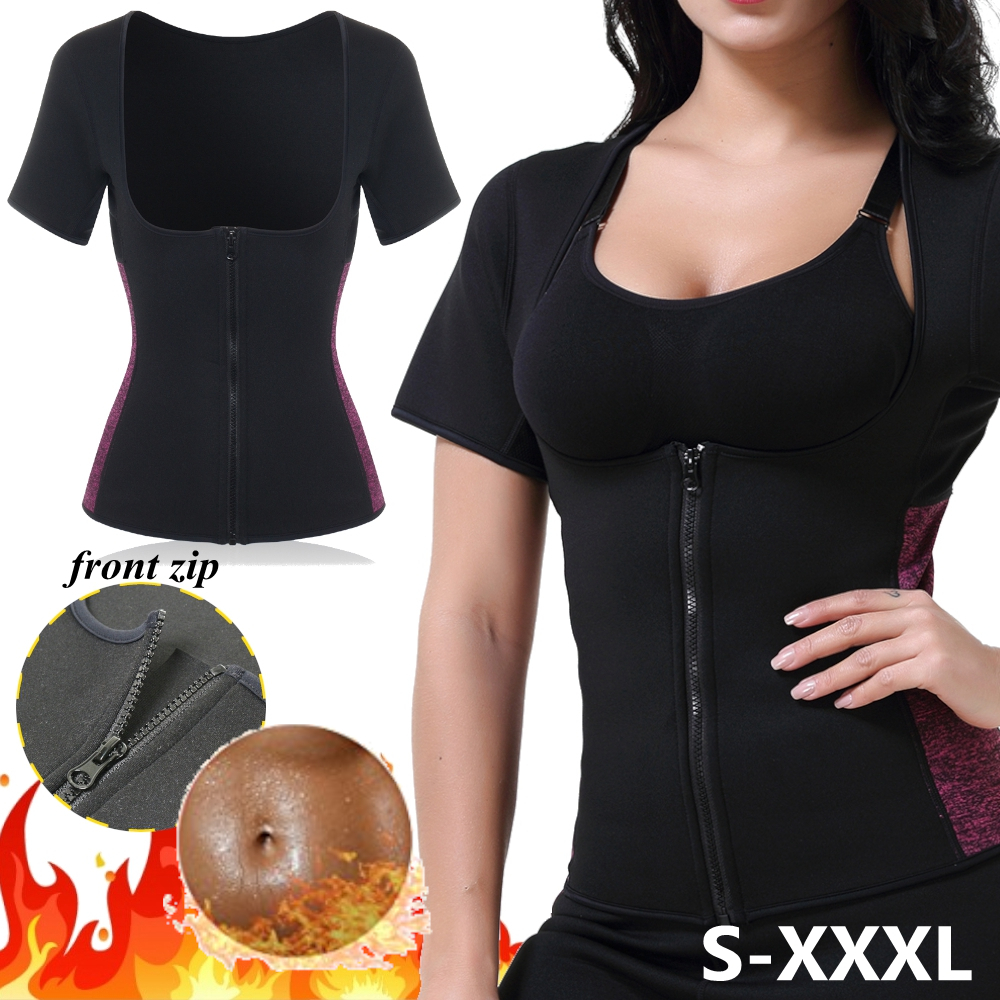 RoseRedFrontZipWomenSaunaTopsNeopreneVestGymBodyShaperSweatFatBurnerFitnessShirts-1534404-3