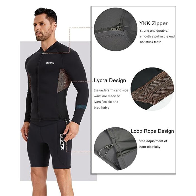 ZCCOMenWetsuit15mmNeopreneUVProtectionComfortableFrontZipperSurfingLongSleeveCold-proofDivingTop-2009353-3