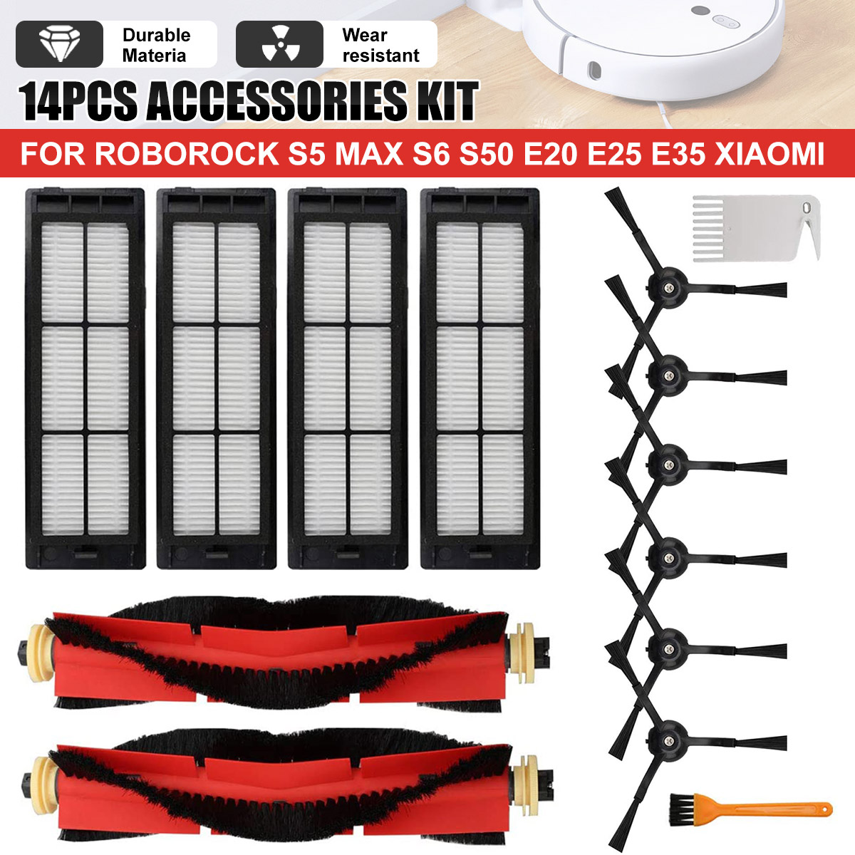 12pcsReplacementsforRoborockS5MAXS6S50E20E25E35XiaomiMijiaVacuumCleanerPartsAccessoriesMainBrush2Sid-1944161-1