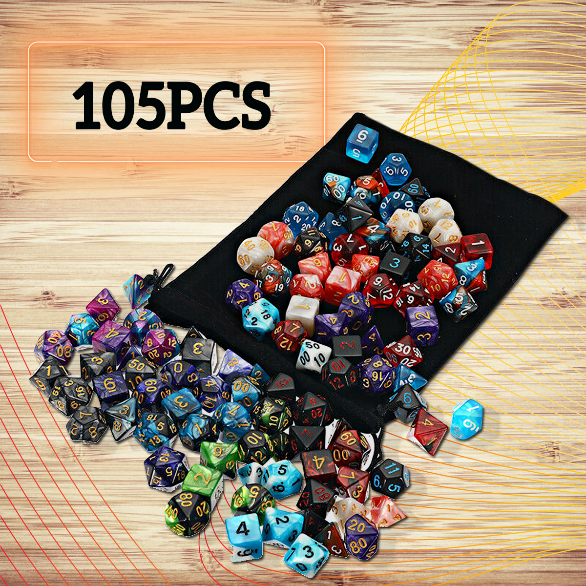 105PcsDiceSetPolyhedralDices7ColorRolePlayingTableGameWithClothGameMulti-siedDice-1574100-1