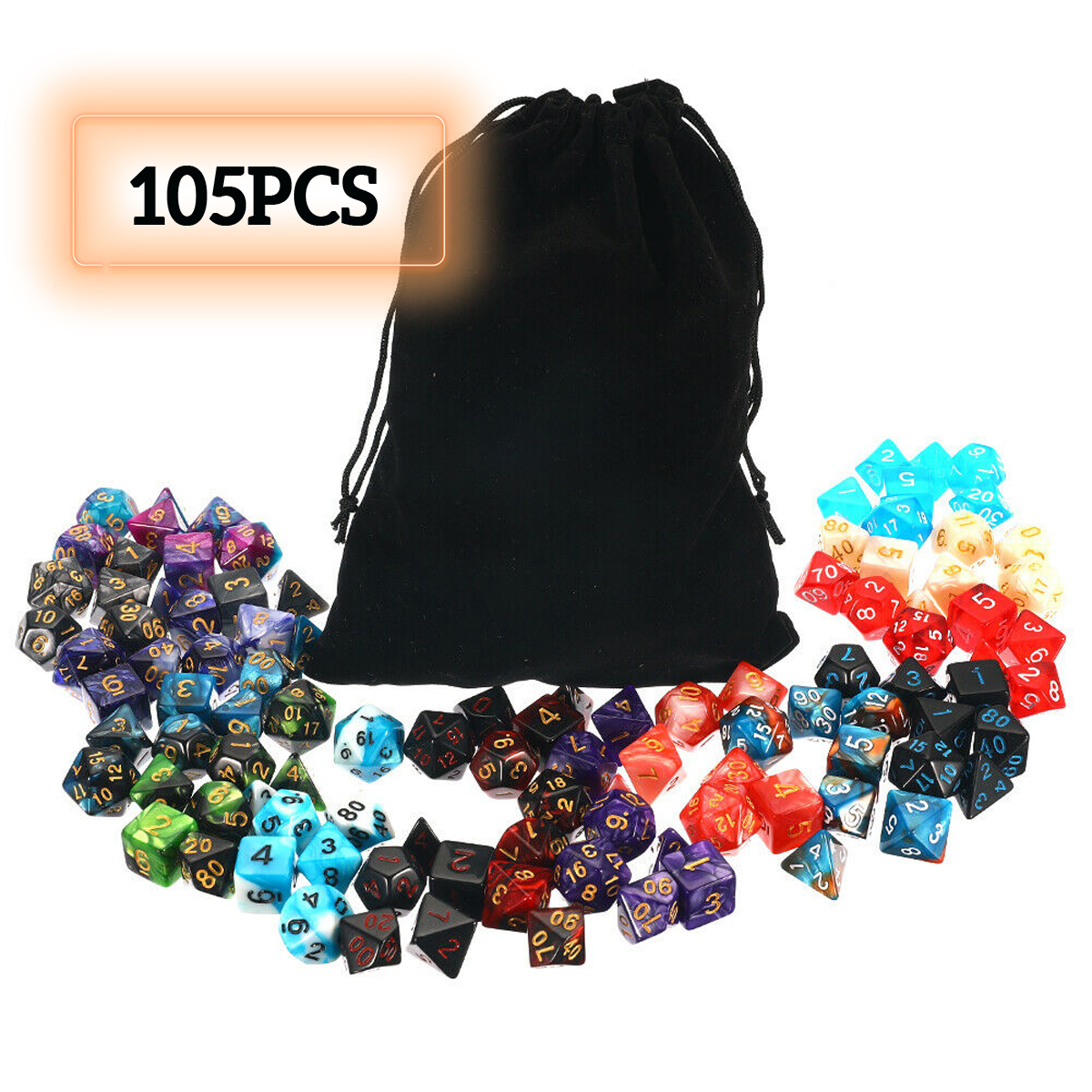 105PcsDiceSetPolyhedralDices7ColorRolePlayingTableGameWithClothGameMulti-siedDice-1574100-4