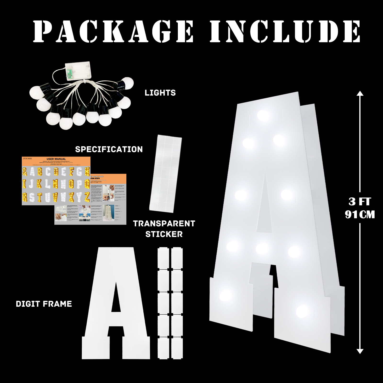 3-FootMarqueeLetterBalloonFigurewithSpareWarmLightBulbandDetailedAssemblyInstructionsIdealforAnyEven-2014186-9