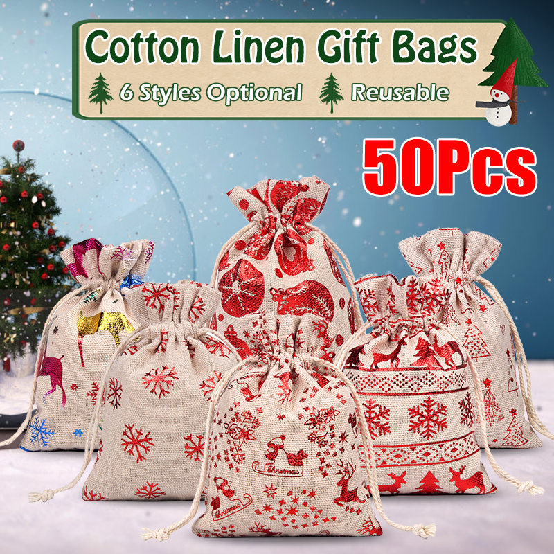 50PcsMiniCottonBurlapLinenChristmasCottonDrawstringBagJewelryGiftStorageBags-1596870-1