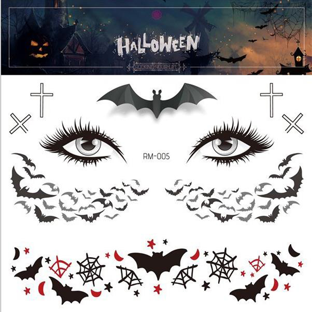 WaterproofHalloweenFaceTattooStickerTemporaryScarHorribleBatCrackFestivalPartyFaceMakeupSticker-1742461-2