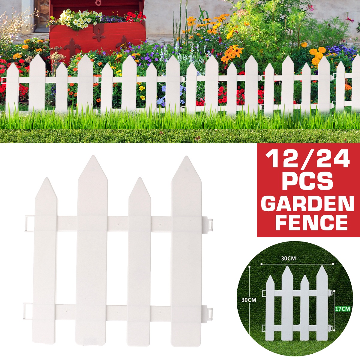 1224PCSOutdoorPVCPlasticWhiteFenceGardenFlowerpotParterrePetFenceDecorationDogKennelCage-1741797-1