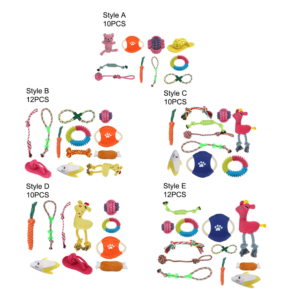 12xAssortedDogPuppyPetToysRopesChewBallKnotTrainingPlayBundleCotton-1953112-1