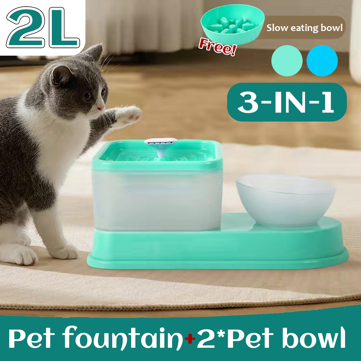 2LPetdogCatWaterFountainDrinkingElectricDispenserDrinkerSilentPetFeederPuppySuppliesSlow-eatingBowl-1958982-1