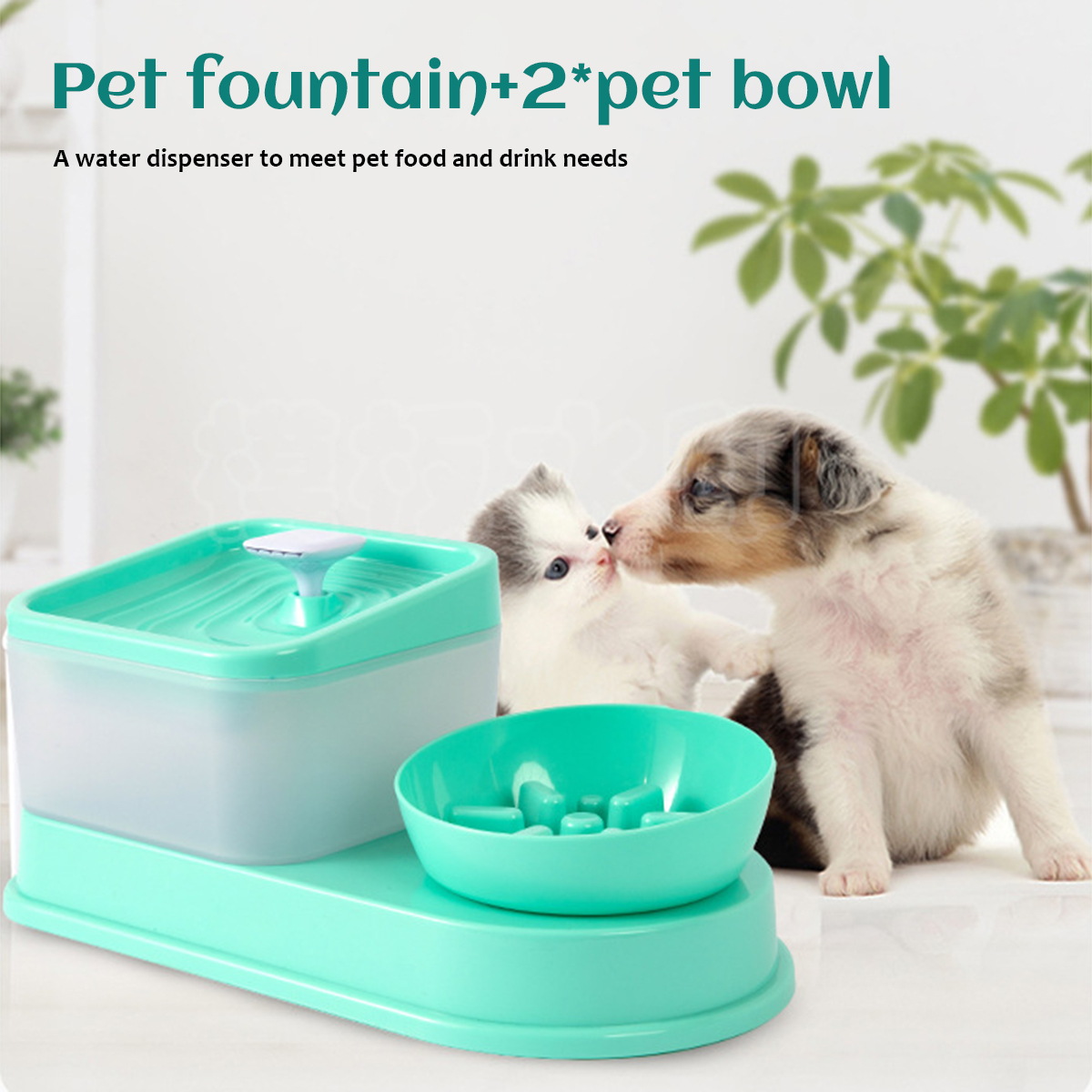 2LPetdogCatWaterFountainDrinkingElectricDispenserDrinkerSilentPetFeederPuppySuppliesSlow-eatingBowl-1958982-7