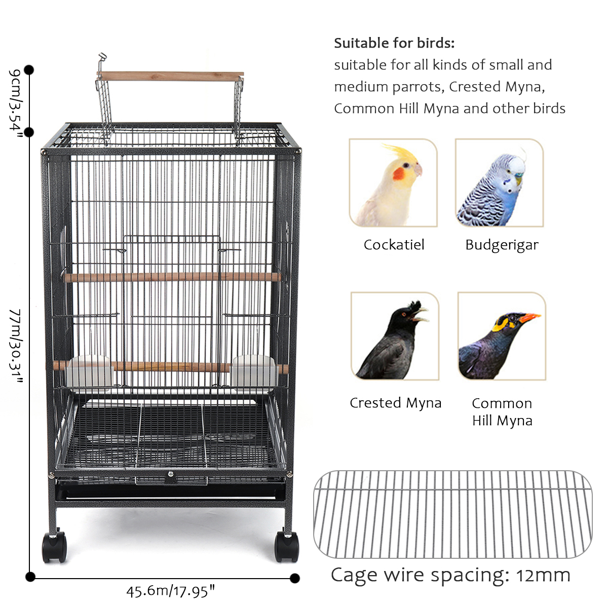 BirdCage456x456x86cmforCockatielsAfricanGreyQuakerSunParakeetsGreenCheekConuresPigeonsParrot-1957234-11