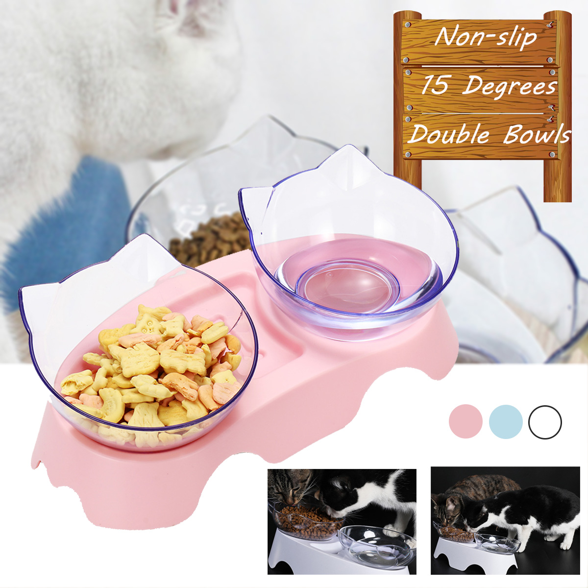 CatDoubleBowlNon-slipPetFoodWaterFeederDishElevatedStandPetSuppliesPuppy-1864386-1