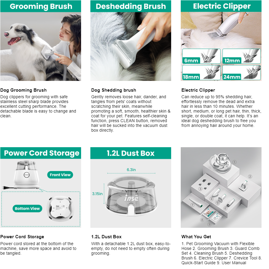 INSEP20300WProfessionalPetGroomingVacuumKit9000PASheddingClipperBrushToolSetLowNoisePetCleaningKit-1998028-10