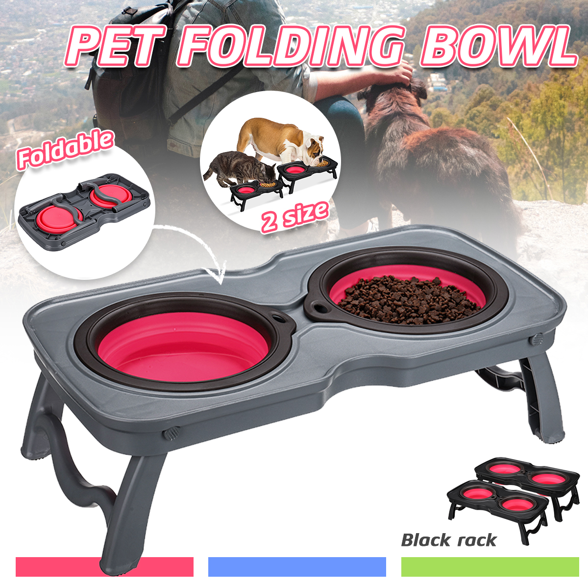 PetFoldingEatFeedingFoodBowlsDogPuppyDownEatingTravelFeederDishBowlPetDogsSuppliesCatPuppyDrinkingFo-1957232-2