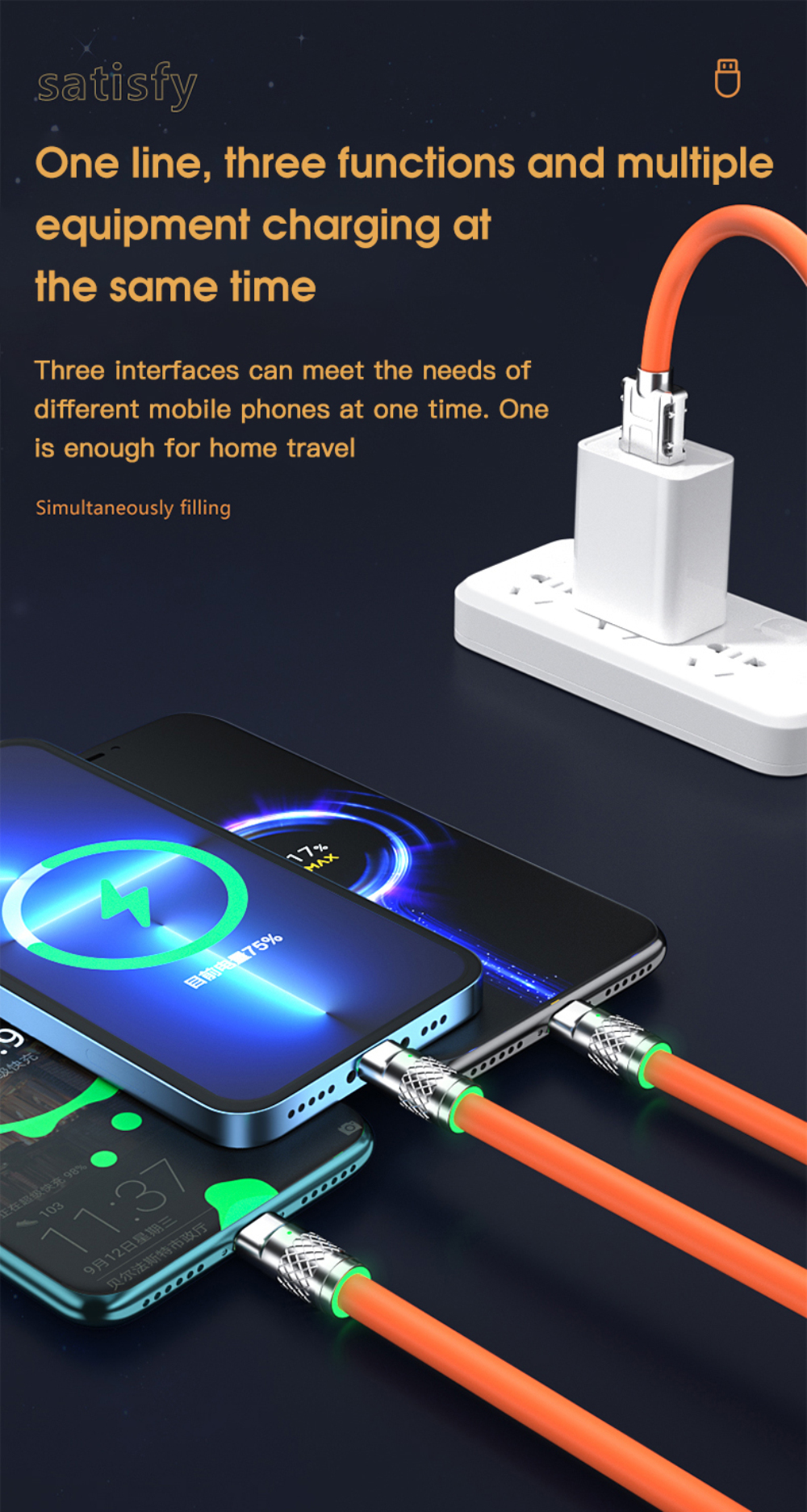 120WUSB-AtoiPType-CMicroUSBCableFastChargingDataTransmissionTinnedCopperCoreLine1MLongforiPhone11121-1983089-4