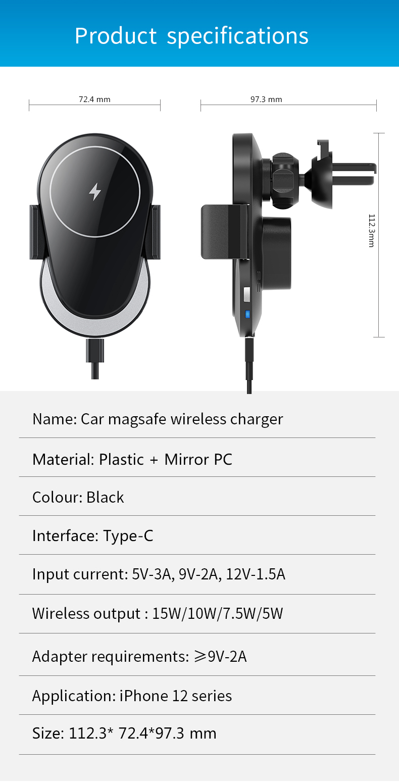 15W10W75W5WCarWirelessChargerHolderFastWirelessChargingBracketforQi-enabledSmartPhonesforiPhone12131-1996994-10