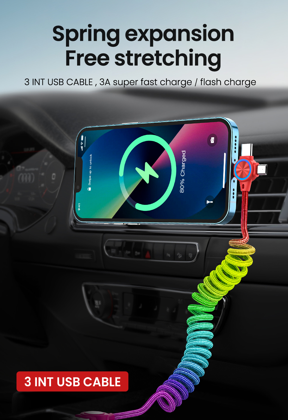3A3in1USB-AtoiPType-CMicroUSBSpringCableFastChargingDataTransmissionCopperCoreLine1MLongforHuaweiMat-1989783-1
