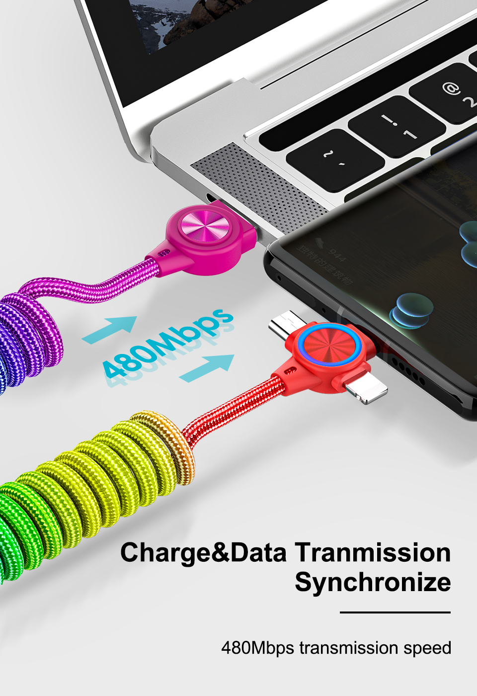 3A3in1USB-AtoiPType-CMicroUSBSpringCableFastChargingDataTransmissionCopperCoreLine1MLongforHuaweiMat-1989783-11