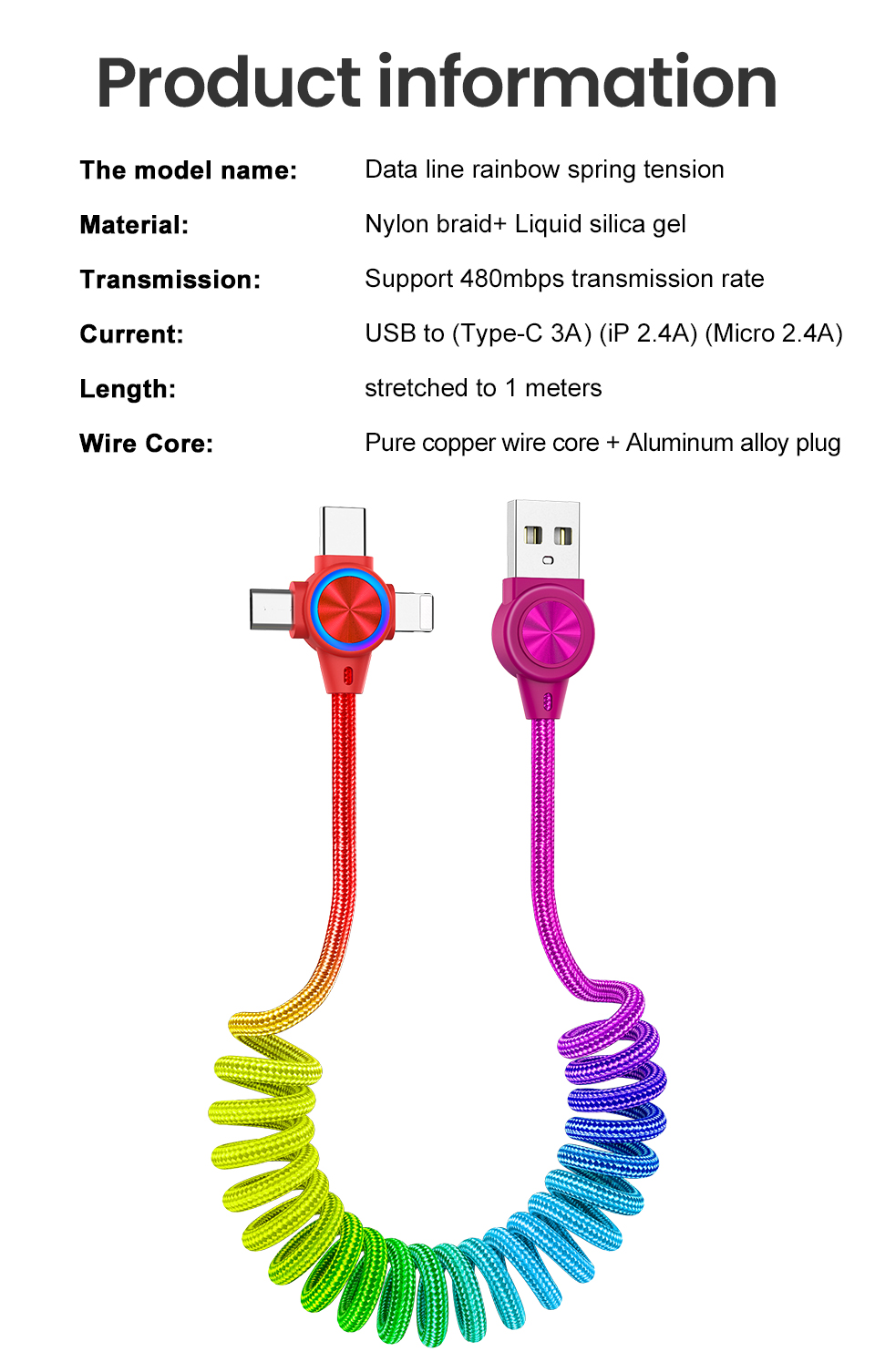 3A3in1USB-AtoiPType-CMicroUSBSpringCableFastChargingDataTransmissionCopperCoreLine1MLongforHuaweiMat-1989783-14