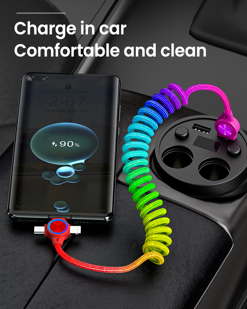3A3in1USB-AtoiPType-CMicroUSBSpringCableFastChargingDataTransmissionCopperCoreLine1MLongforHuaweiMat-1989783-3
