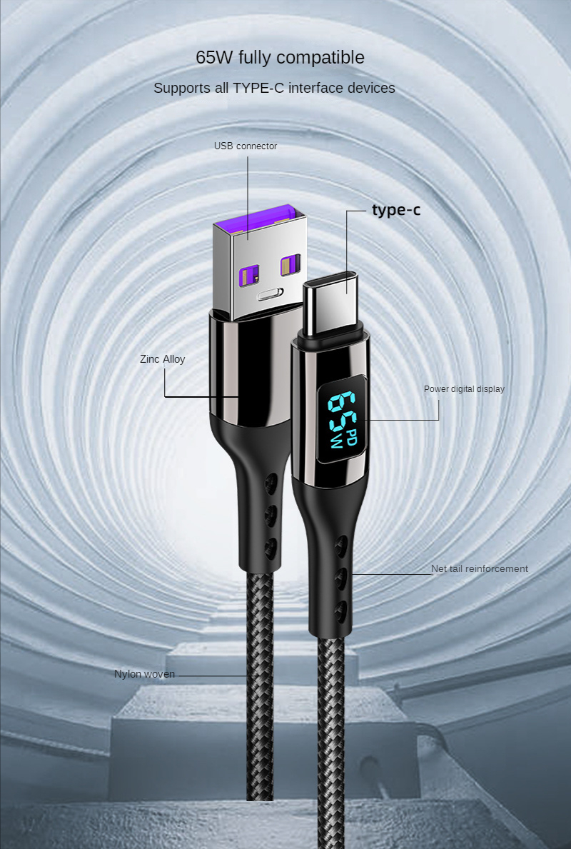 65WUSB-AtoType-CCableFastChargingDataTransmissionTinnedCopperCoreLine1M2MLongforHuaweiMate50forRedmi-1981815-2